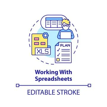 Working with spreadsheets concept icon Stockillustratie