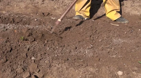 Working in spring time farm with garden tool Stock Footage 46573330