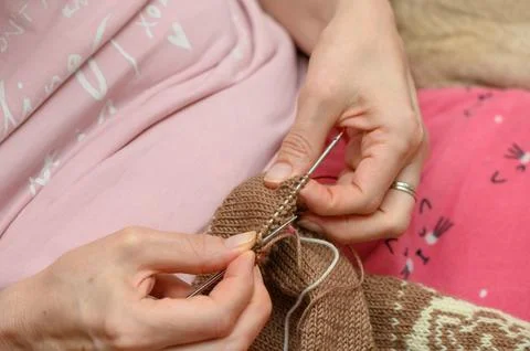 Working on Stranded Colorwork Knitting Pattern Stock Photos
