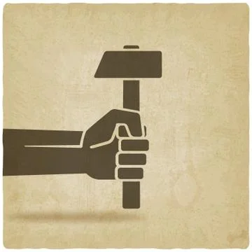 Working symbol hand with hammer old background Stock-Illustration