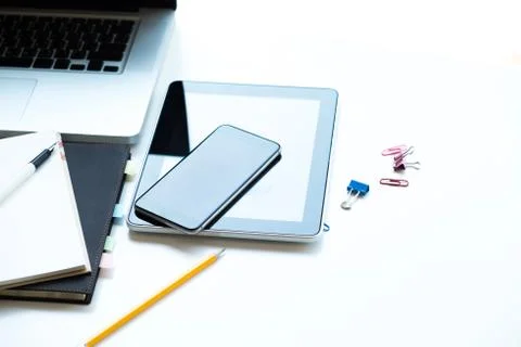 Working table and technology tool. Stock Photos
