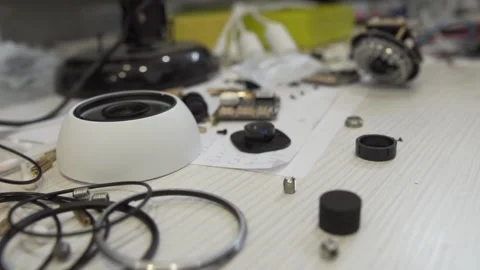 A working table in the Engineer's Workshop, there are Spare Parts, Parts, Bolts Stock Footage 142726001