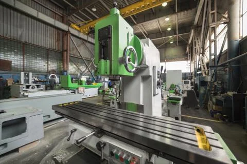 Working table of a new vertical milling machine. Stock Photos