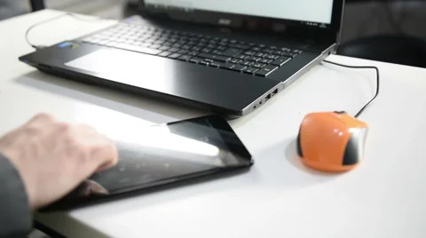 Working on Tablet and PC II. Stock Footage 49287190