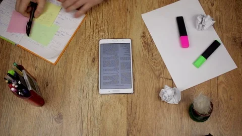 Working with tablet at home office top view Stock Footage 72248460