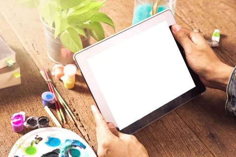 Working with tablet Stock Photos