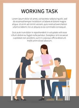 Working Task Poster and Team Vector Illustration Illustrazione stock
