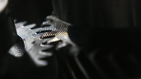 Working teeth of two broad cogs moving aslant in a present-day auto transmission Stock Footage 124521771