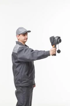 Working with the thermal imager in hands of Stock Photos