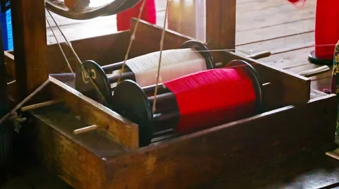 Working with the threads on the old traditional equipment Stock Footage 40498428