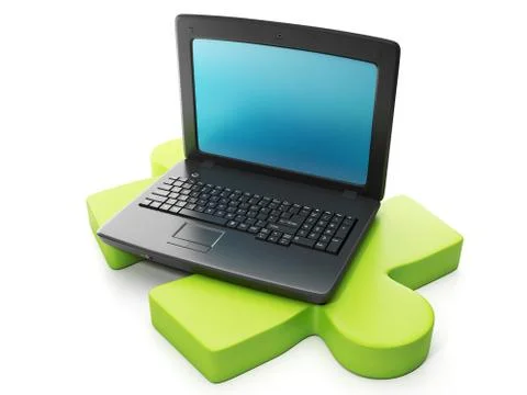 Working through the internet. the laptop is on the puzzle, part of a network, Stock Illustration