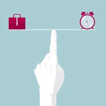 Working time, balance concept design.Isolated on blue background. Illustrazione stock