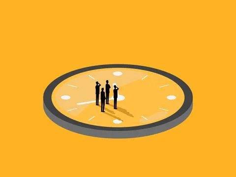Working time, Decision making, Team of business people standing on the clock Stock Illustration
