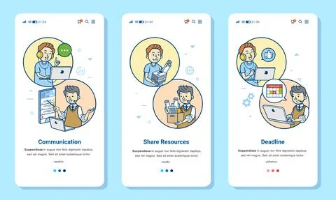 Working together with distance separated or remote working flow with mobile a Stock Illustration