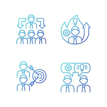 Working together gradient linear vector icons set Ilustración de archivo