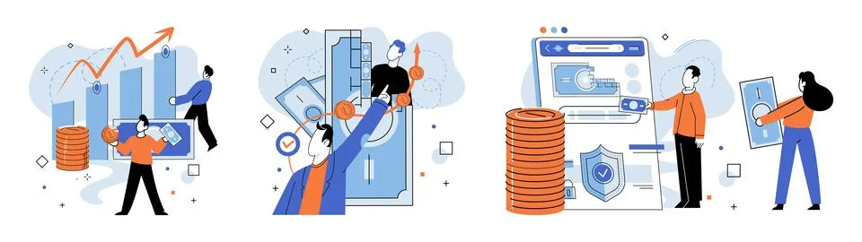 Working together. Interactive communication channels strengthen teamwork and Illustrazione stock