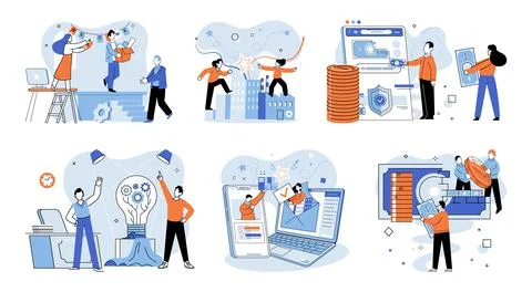 Working together. Open interaction among colleagues enhances creativity and Stock Illustration