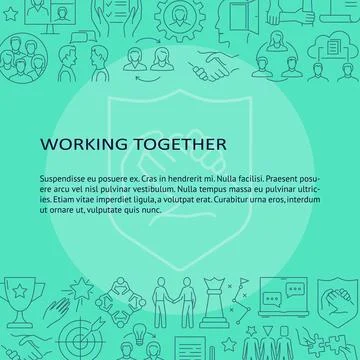 Working together poster template in line style Stock Illustration