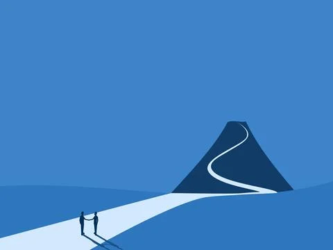 Working together, two businessmen join hands to conquer the mountain Stock Illustration
