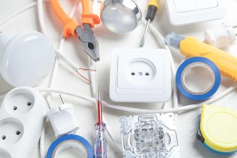 Working tools and components. Electrical objects Stock Photos