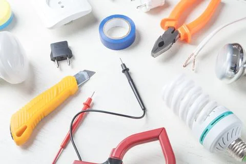 Working tools and components. Electrical objects Stock Photos