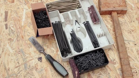 Working tools and self-tapping screws Stock Footage 77939152