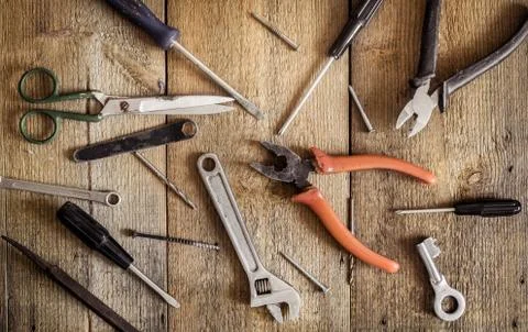 Working tools background with copy space Stock Photos