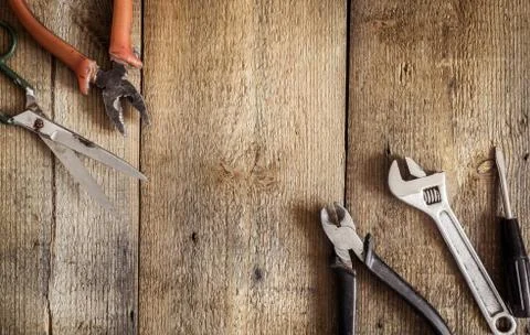 Working tools background with copy space Stock Photos