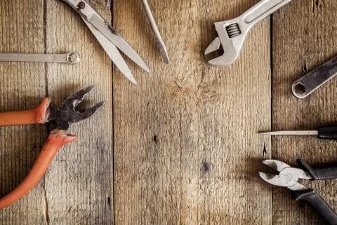 Working tools background with copy space Stock Photos