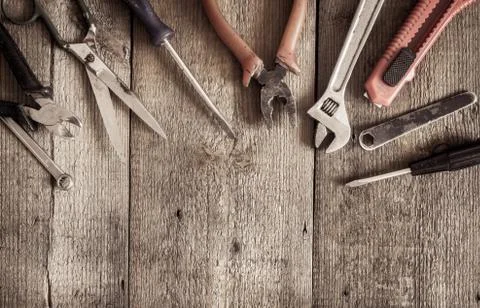 Working tools background with copy space Stock Photos
