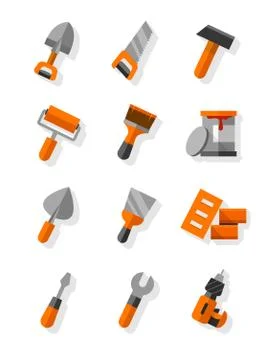 Working tools for construction and maintenance flat icons set Stock Illustration