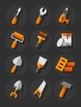 Working tools for construction and repair flat icons set 스톡 일러스트
