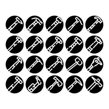 Working tools hammer mallet pickaxe icon set Stock Illustration