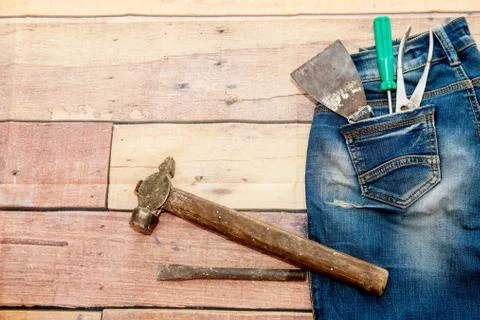 Working tools with jeans Stock Photos