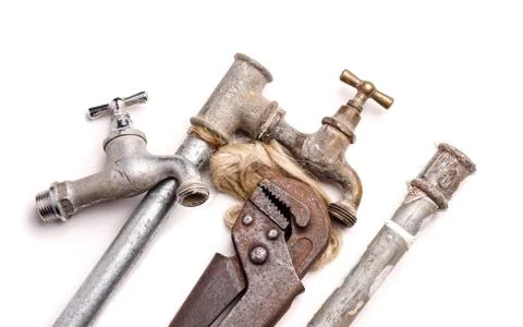 Working tools, plumbing, pipes and faucets Stock Photos
