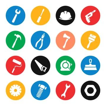 Working tools, repair and maintenance equipment vector icon set Stock Illustration