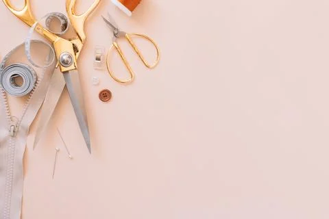 Working tools scissors and sewing threads Stock Photos