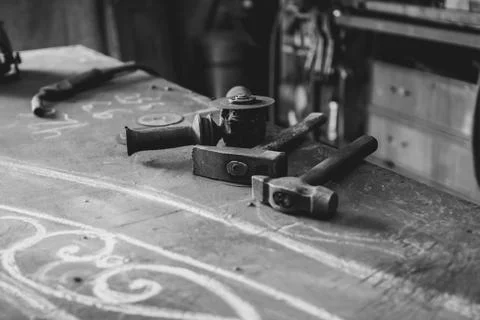 Working tools on the table journeyman Stock Photos