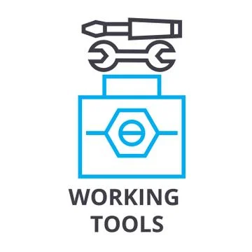 Working tools thin line icon, sign, symbol, illustation, linear concept, vector Stock Illustration