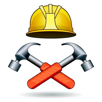 Working tools two hammers and helmet Stock Illustration