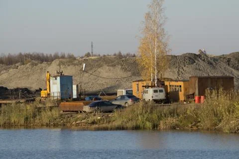 The working trailer of the shed for the workers. The construction of high-spe Stock Photos