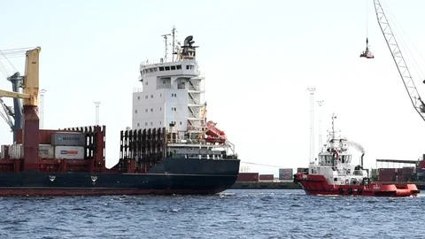 Working tug in harbor Stock Footage 90885986