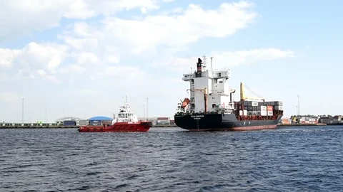 Working tug in harbor Stock Footage 90886018