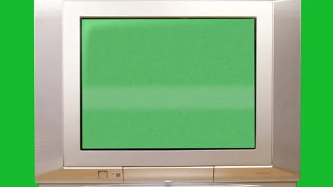 Working TV with a chroma key receiving with interference on a green background Stock Footage 89920497