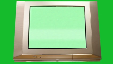Working TV with a chroma key receiving with interference on a green background Stock Footage 89928003