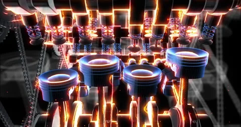 Working V8 Engine Animation with Spark Plugs Firing and Pistons Moving. Stock Footage 299689379