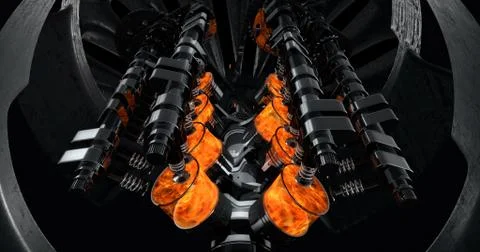 Working V8 Engine Rendering With Explosions And Sparks Inside Of Another Machine イラスト素材
