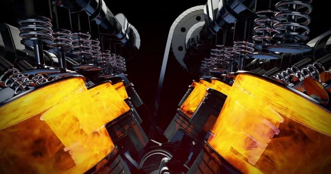 Working V8 engine showing piston movement and combustion motion inside of car. Stock Footage 320635367
