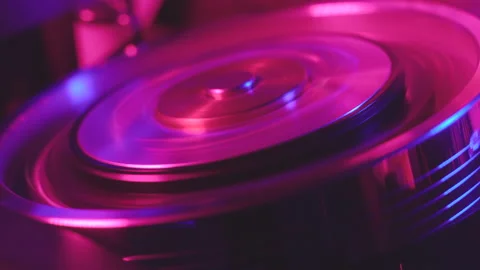 Working VCR head extremely close up, retrofuturistic blue and purple light, loop Stock Footage 155714169
