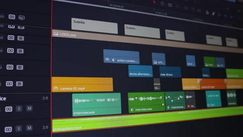 Working in video editing program Timeline camera shot pixels visible Stock Footage 316889025